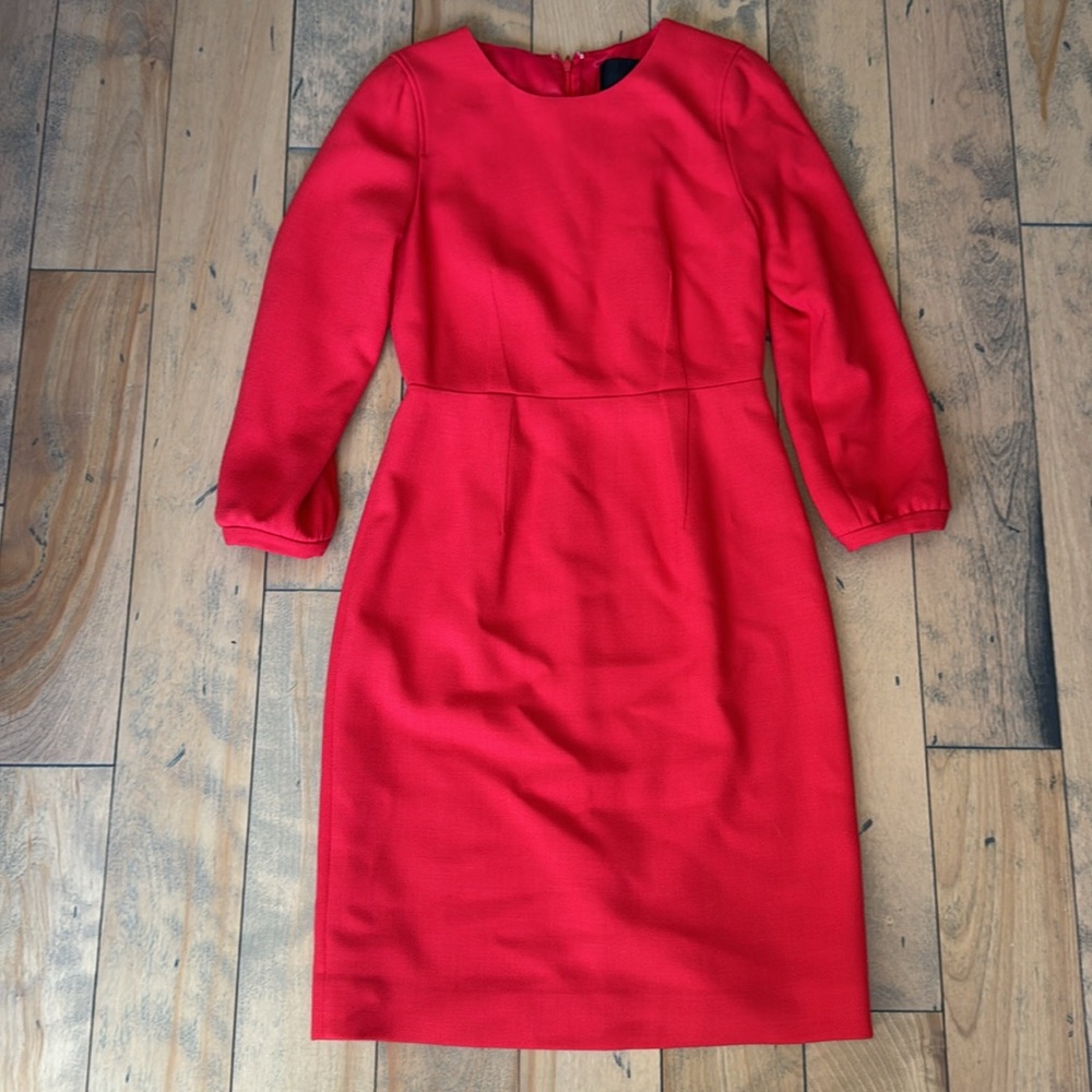 Lk NEW J CREW knee length wool blend red dress size 6 tall.